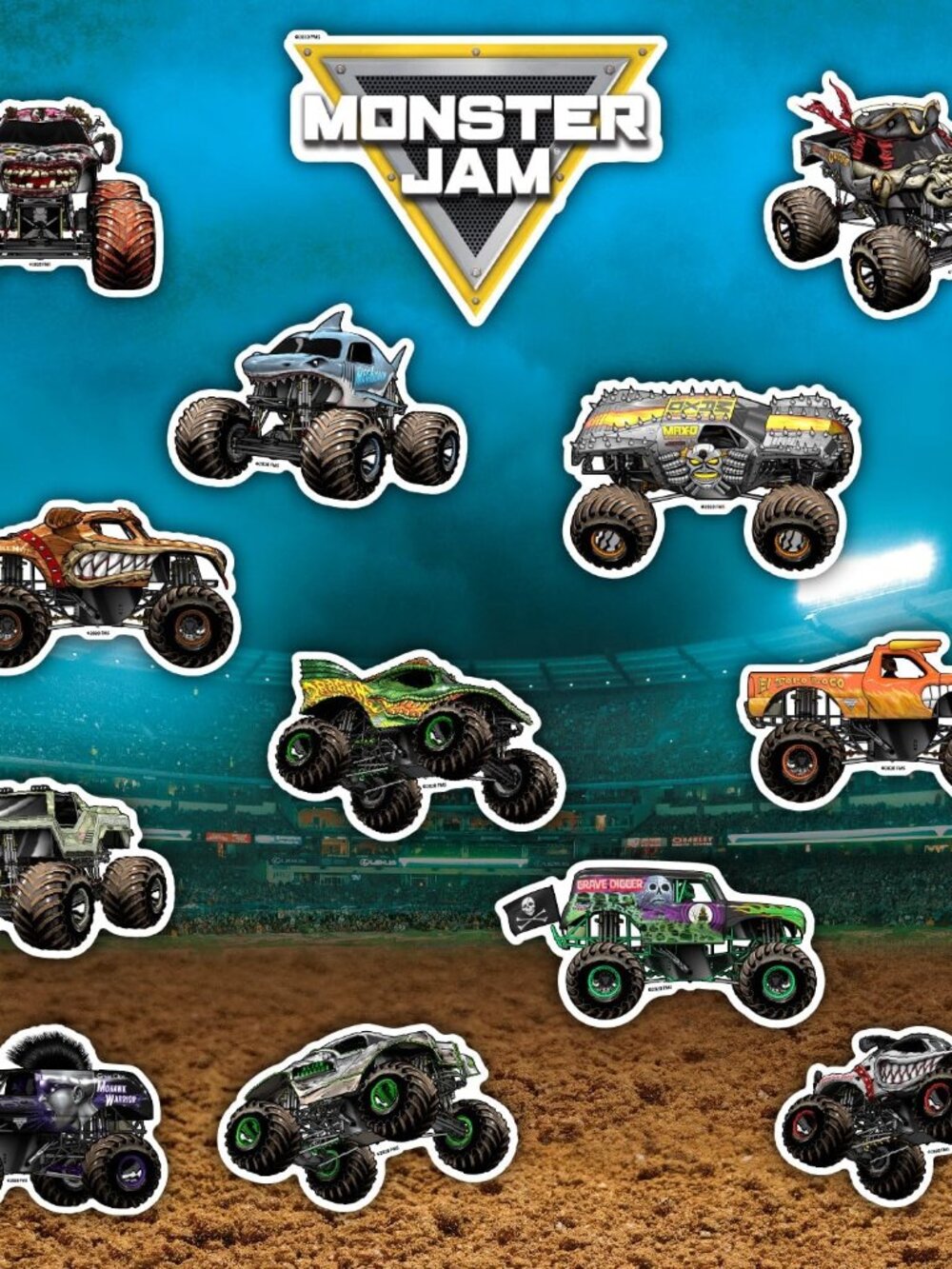 Monster Jam Trucks Decal Pack - Set of 15 Monster Truck Stickers Includes Grave